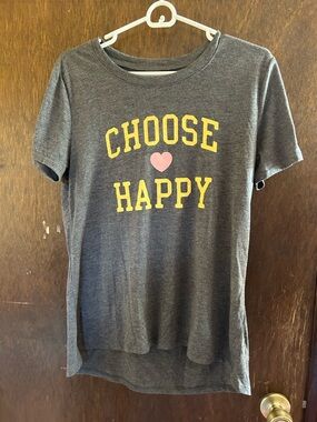 Modern Lux Choose Happy  Charcoal Tee with Yellow Lettering & Pink Heart XL